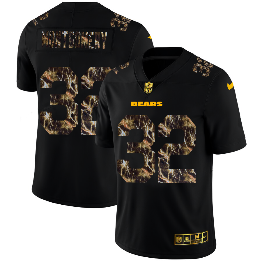 2020 Chicago Bears #32 David Montgomery Men Black Nike Flocked Lightning Vapor Limited NFL Jersey->customized nfl jersey->Custom Jersey